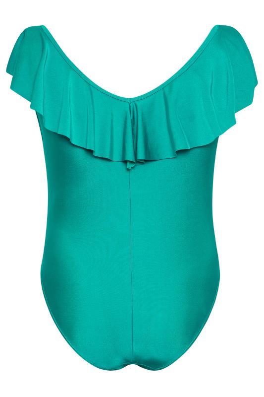 YOURS Plus Size Green Frill Plunge Tummy Control Swimsuit | Yours Clothing  4