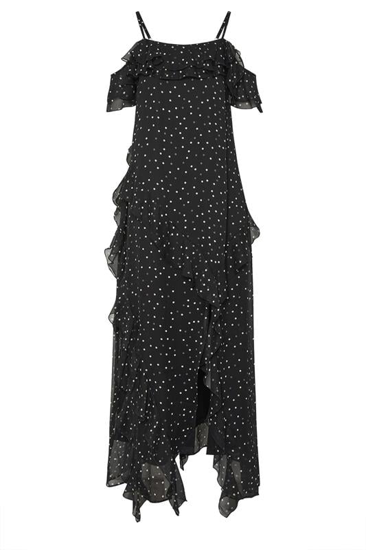 PixieGirl Petite Women's Black Chiffon Polka Dot Ruffle Maxi Dress | PixieGirl 6