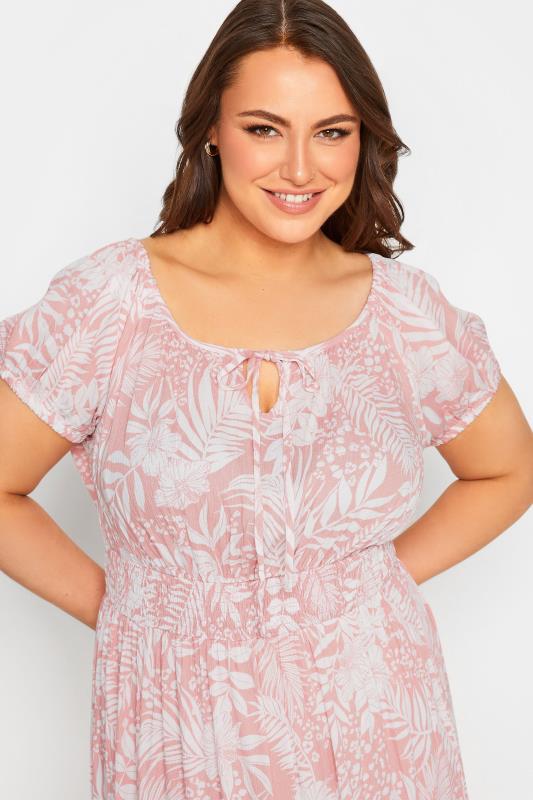 YOURS Plus Size Pink Tropical Print Bardot Maxi Dress | Yours Clothing 4
