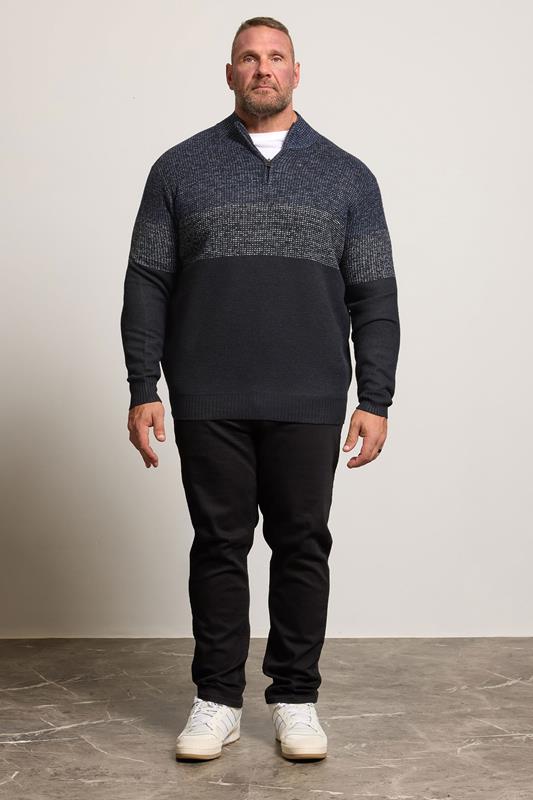 BadRhino Big & Tall Navy Blue Colour Block Quarter Zip Jumper | BadRhino 1
