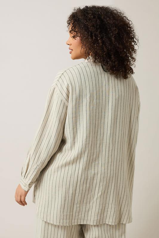 EVANS Plus Size Natural Brown Stripe Print Premium Linen Shirt | Evans 6