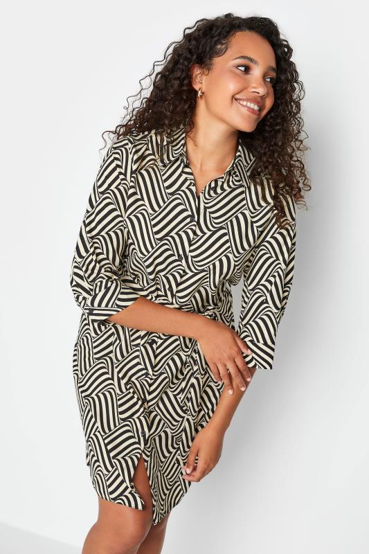 Women's  M&Co Natural Brown Geometric Print Shirt Dress