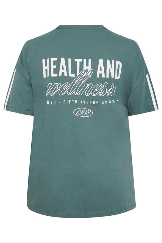 YOURS ACTIVE Plus Size  Blue 'Health & Wellness' T-Shirt | Yours Clothing 9