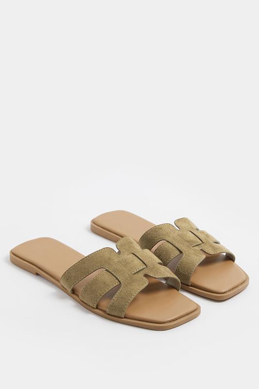 Khaki Green Cut Out Mule Sandals In Wide E Fit