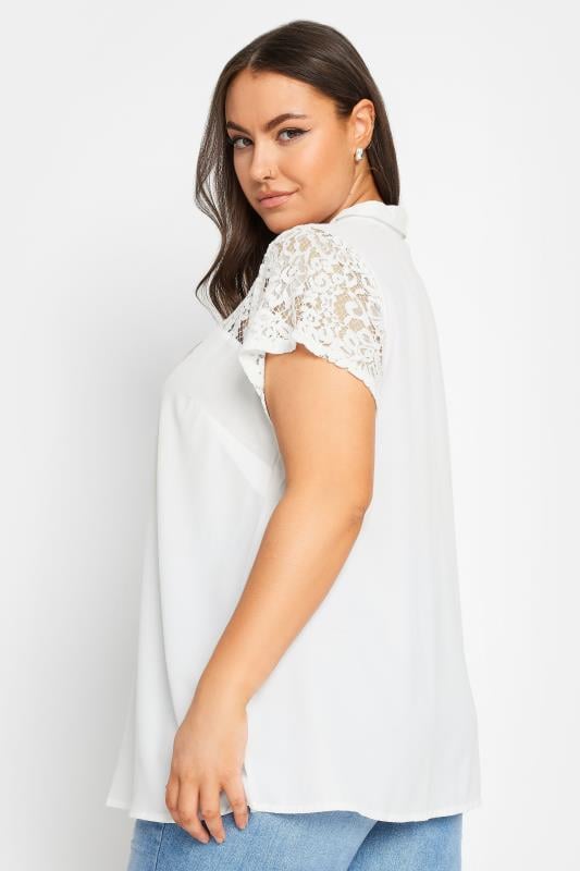 YOURS Plus Size White Lace Insert Blouse | Yours Clothing 3