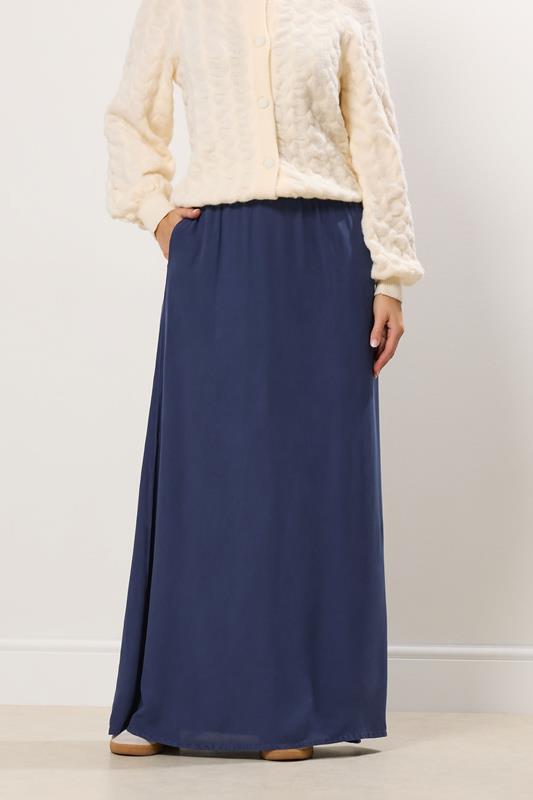 LTS Tall Navy Blue Acid Wash Side Split Maxi Skirt | Long Tall Sally 1