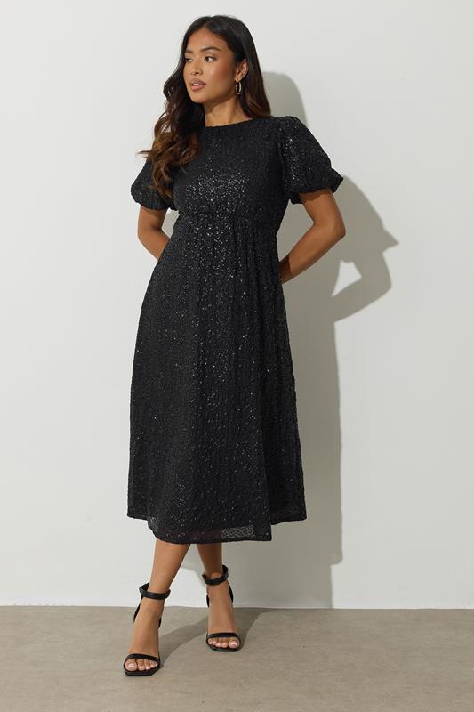 PixieGirl Petite Womens Black Sequin Tie Back Midi Dress | PixieGirl 2