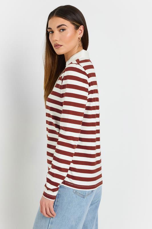 LTS Tall Burgundy Red Stripe Cotton Placket Polo Top | Long Tall Sally 4