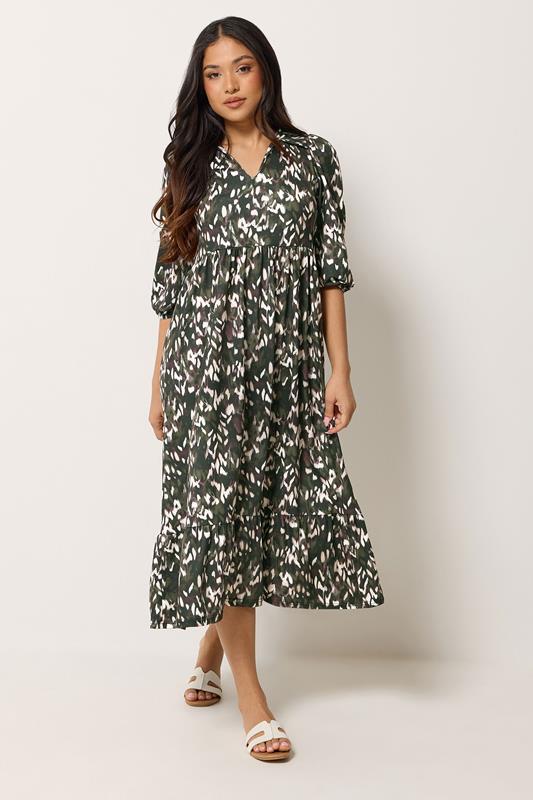 PixieGirl Petite Women's Khaki Green Camo Midi Dress | PixieGirl 1