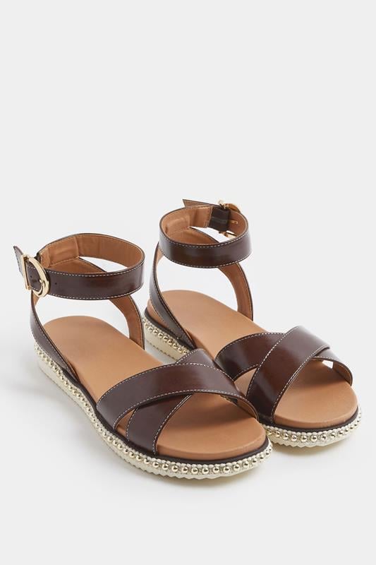  Yours Chocolate Brown Cross Over Strap Sandals In Wide E Fit