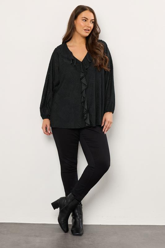 EVANS Plus Size Black Zebra Burnout Frill Detail Blouse | Evans 1