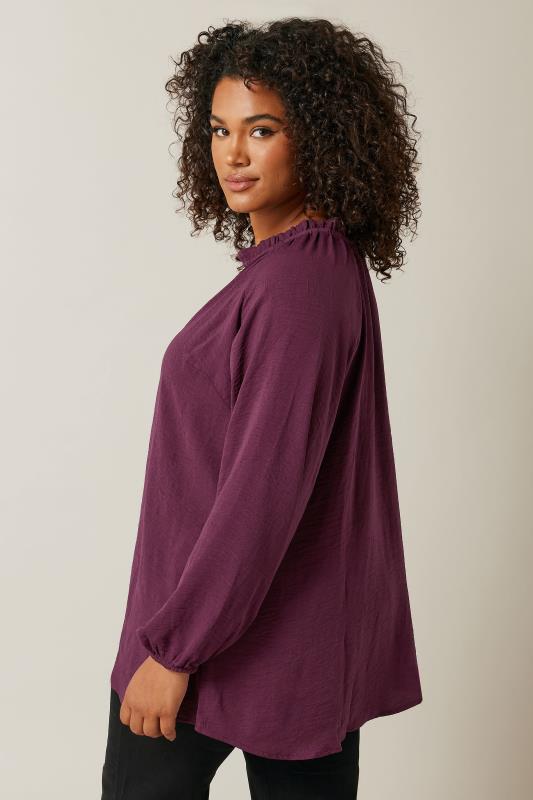 EVANS Plus Size Burgundy Red Frill Neck Blouse | Evans 2