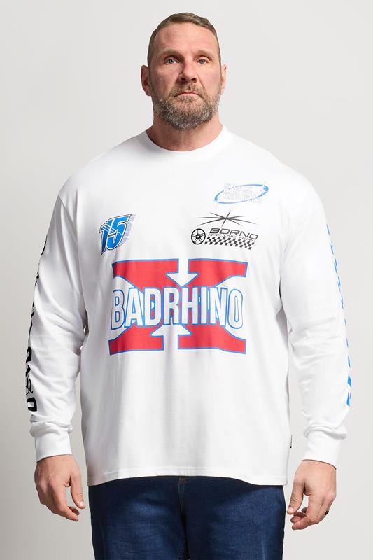 BadRhino Big & Tall White Long Sleeve Racing Graphic T-shirt | BadRhino 1