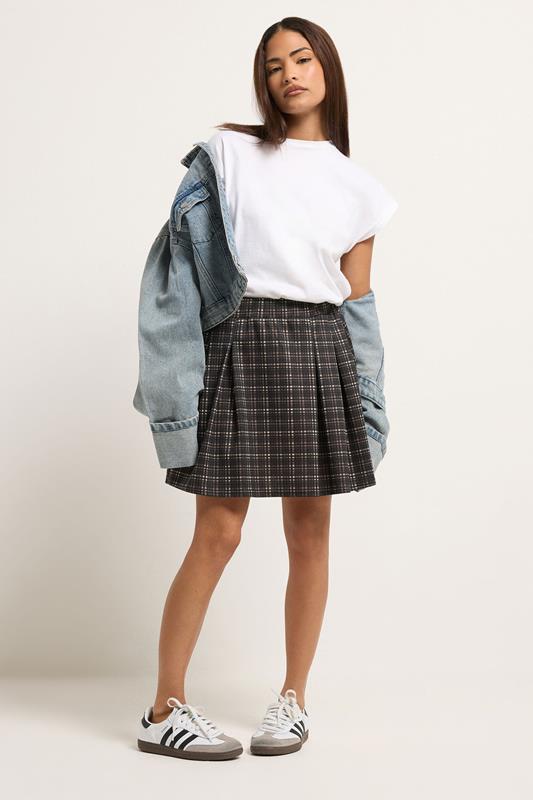 PixieGirl Petite Women's Chocolate Brown Check Mini Skirt | PixieGirl 1