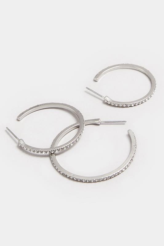 YOURSET 3 PACK Silver Tone Diamante Hoop Earrings Set | Yours Clothing 4