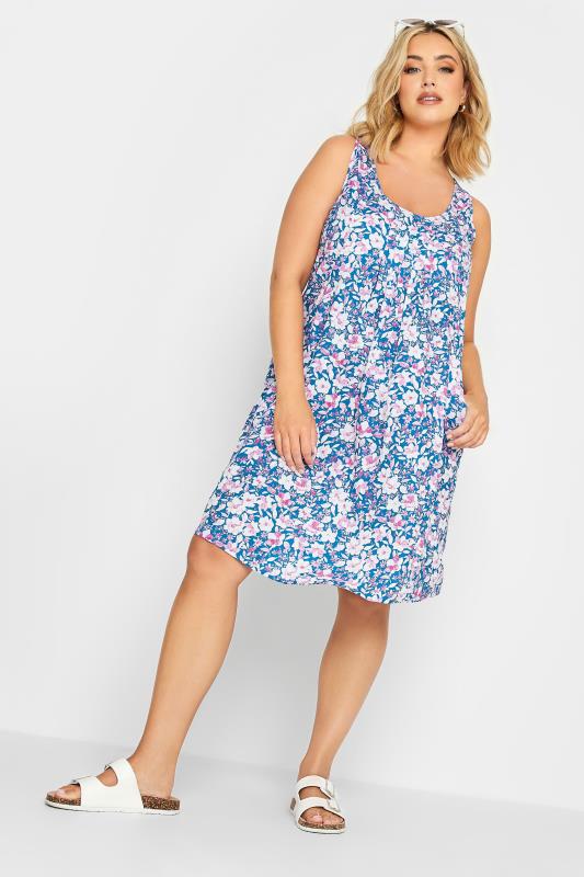 YOURS Plus Size Blue Floral Print Pocket Dress | Yours Clothing 1