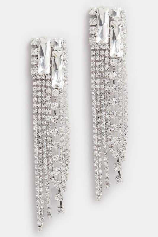 Silver Tone Long Diamante Drop Earrings | Yours Clothing 1