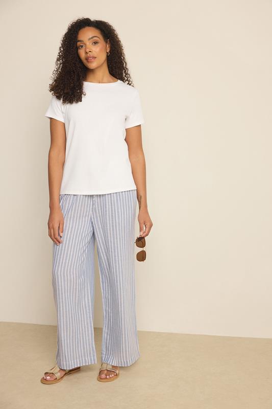  M&Co Blue Stripe Tie Waist Cotton Trousers