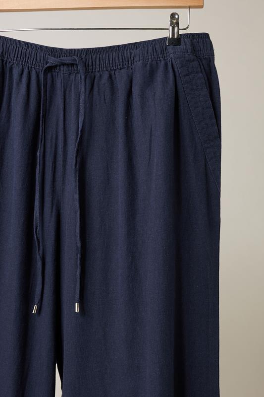 EVANS Plus Size Navy Blue Wide Leg Premium Linen Trousers | Evans 7