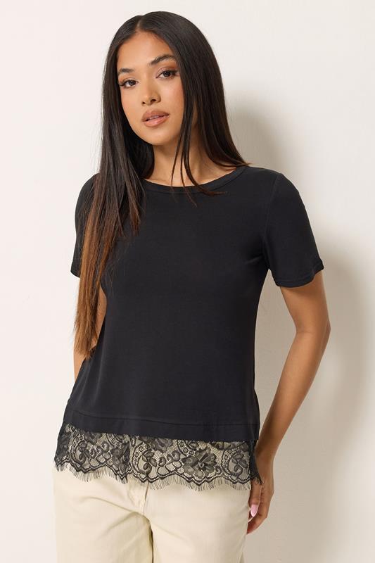  M&Co Petite Black Lace Hem T-Shirt