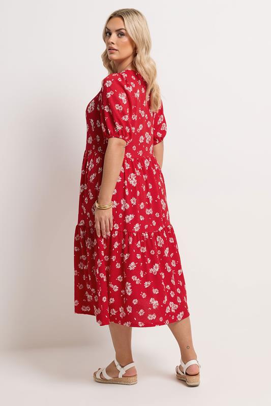 YOURS Plus Size Red Daisy Tiered Midi Dress | Yours Clothing 2