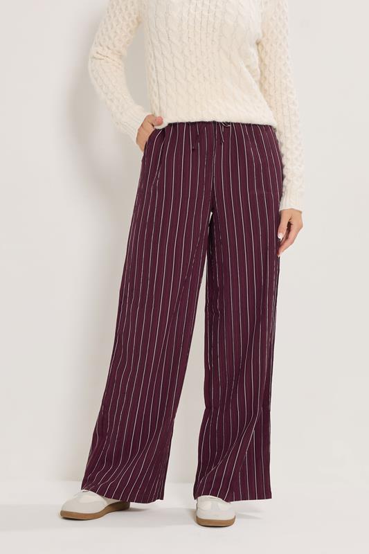 LTS Tall Burgundy Red Striped Wide Leg Trousers | Long Tall Sally 1