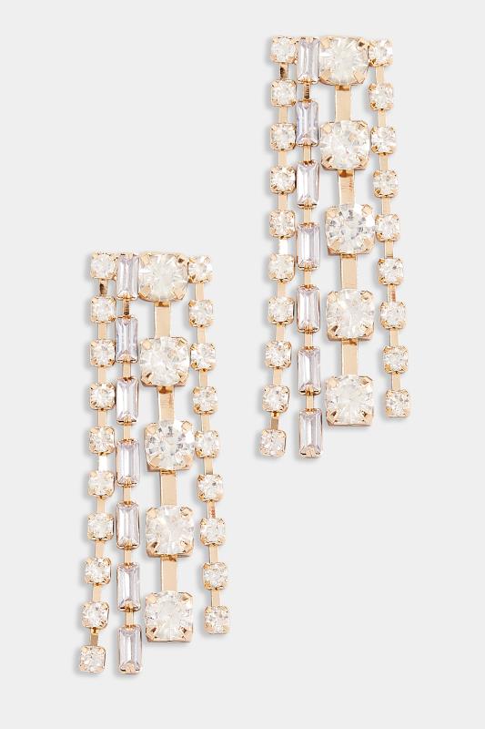 Gold Tone Diamante Tassel Drop Earrings | Yours Clothing 2