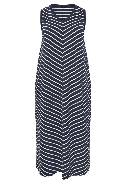 EVANS Plus Size Navy Blue Stripe Sleeveless Premium Cotton Dress 5