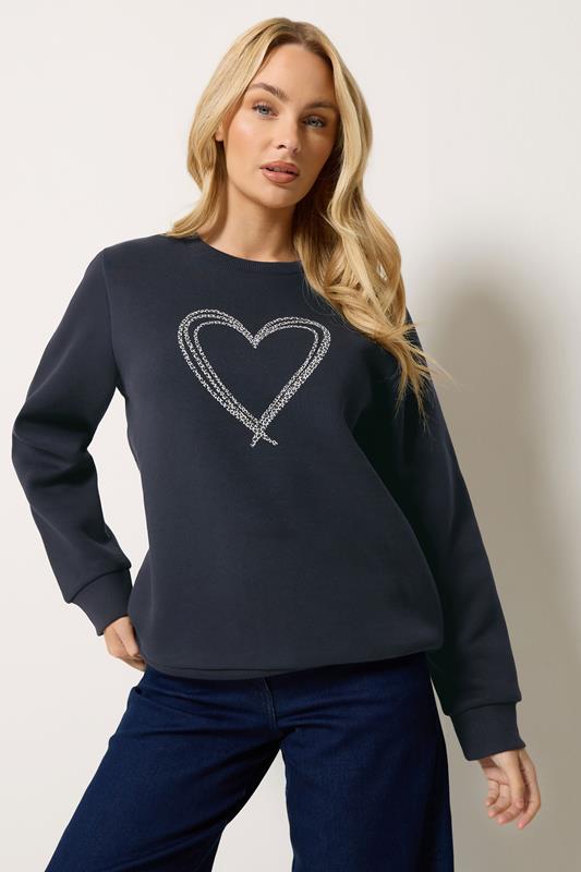 M&Co Navy Blue Animal Print Heart Sweatshirt | M&Co 1