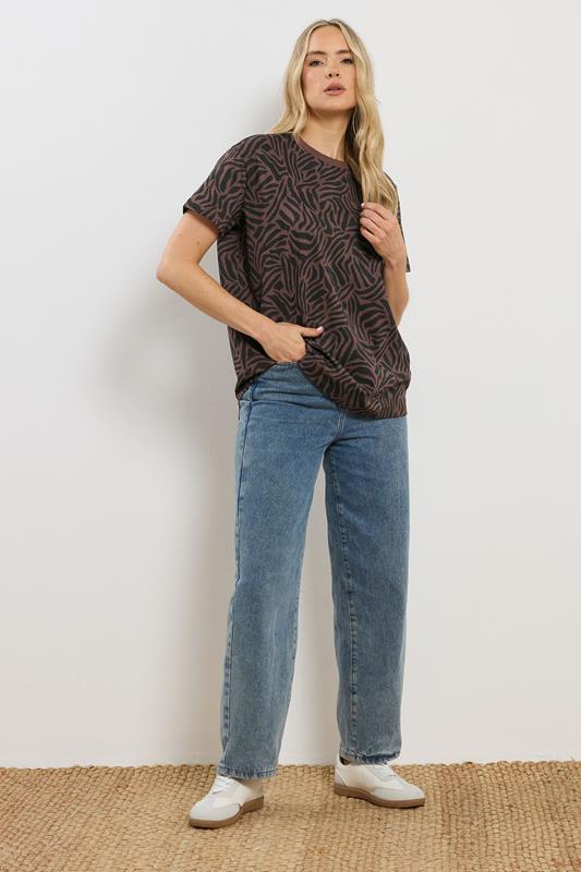 LTS Tall Women's Chocolate Brown Zebra Print Cotton Oversized T-Shirt | Long Tall Sally 1