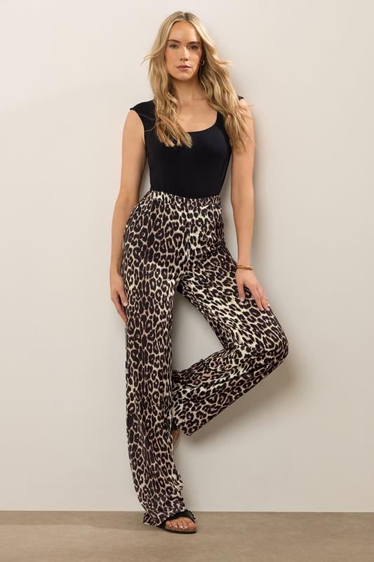  LTS Tall Beige Brown Leopard Print Wide Leg Trousers