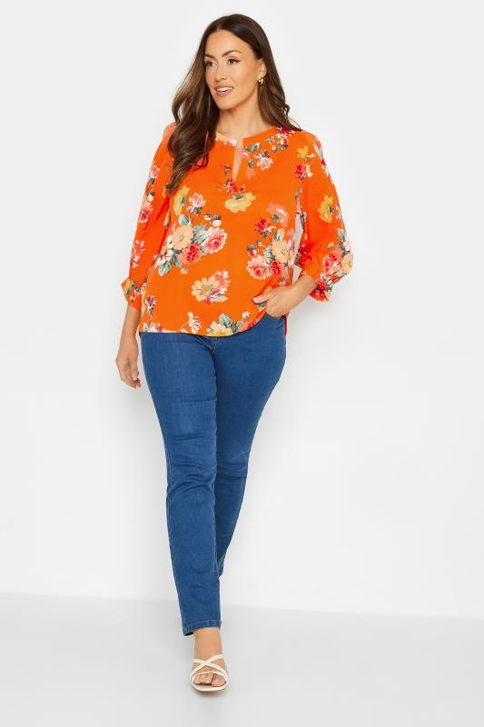 M&Co Orange Floral 3/4 Sleeve Blouse | M&Co 2