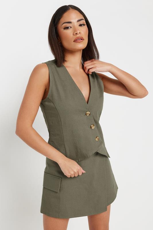 PixieGirl Petite Women's Khaki Green Cotton Cargo Pocket Skort | PixieGirl 1