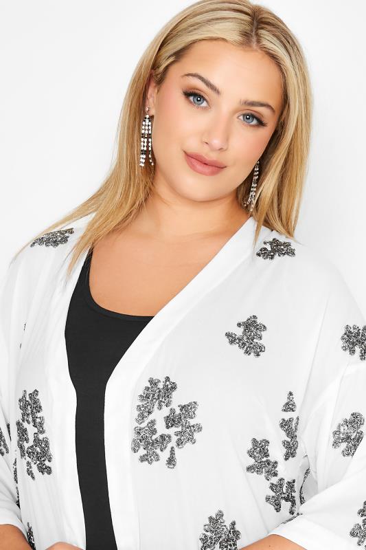 LUXE Plus Size White Hand Embellished Kimono | Yours Clothing 4