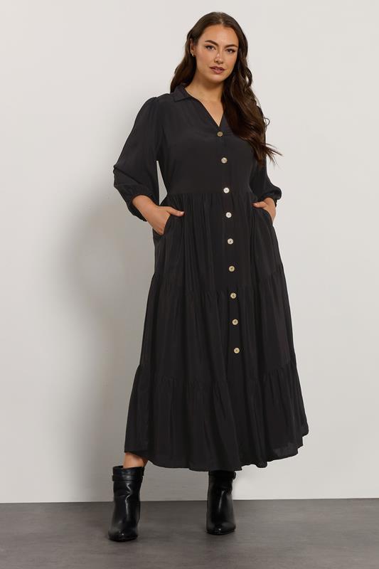 EVANS Plus Size Black Premium Tiered Maxi Dress | Evans 1
