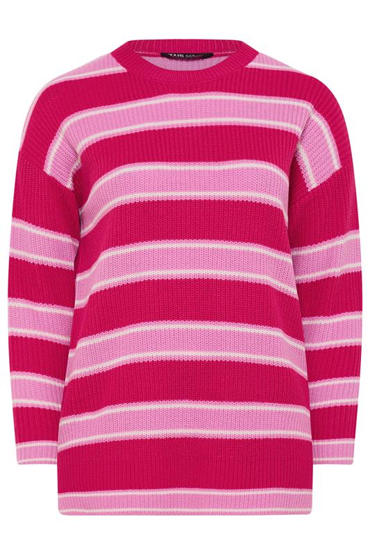 YOURS Plus Size Pink Stripe Drop Shoulder Jumper | Yours Clothing 5