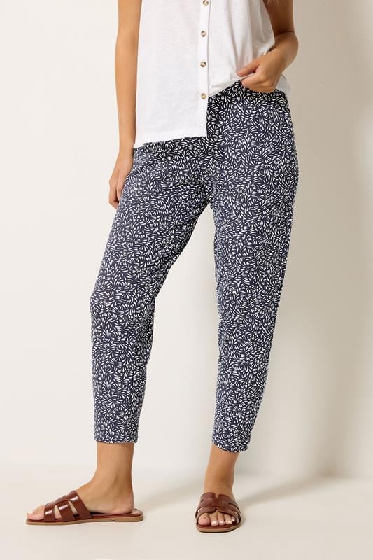  M&Co Navy Blue Abstract Print Cropped Hareem Trousers