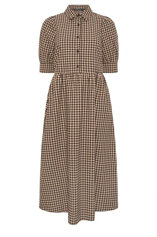 PixieGirl Petite Women's Brown Gingham Print Cotton Shirt Midi Dress | PixieGirl 5