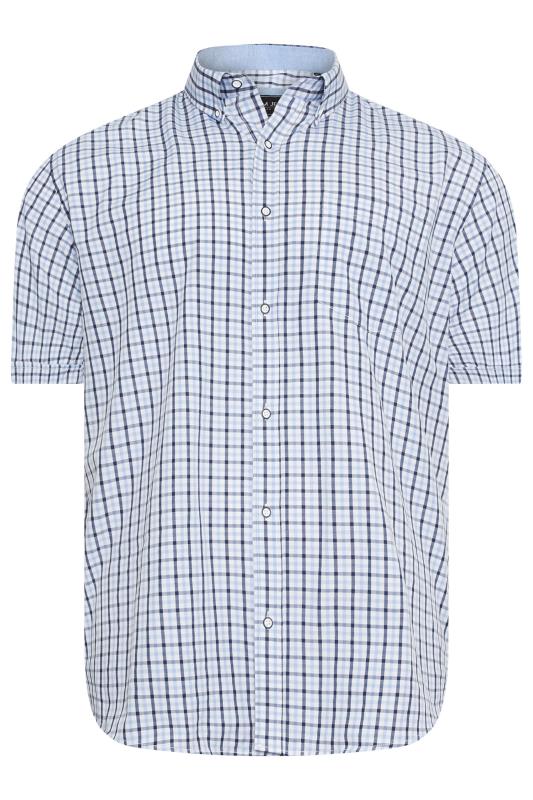 KAM Big & Tall Blue Short Sleeve Gingham Shirt | BadRhino 1