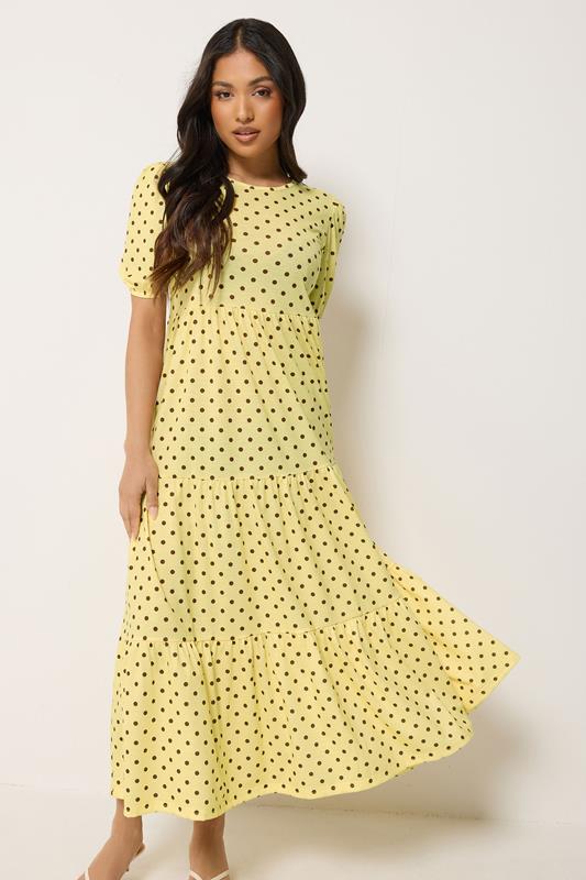 PixieGirl Petite Yellow Polka Dot Tiered Maxi Dress