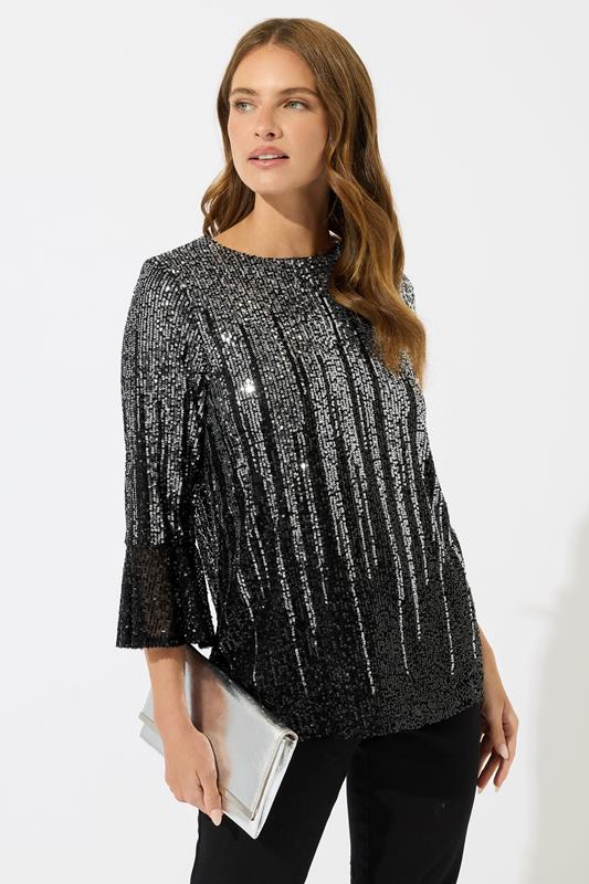 M&Co Silver Ombre Sequin Flute Sleeve Top | M&Co 1