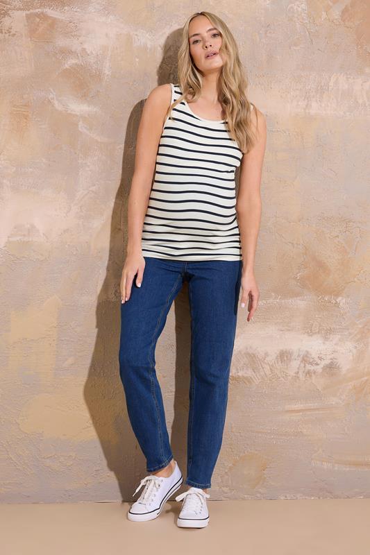 LTS Tall Womens Maternity Ivory White Stripe Popper Fastening Nursing Vest | Long Tall Sally 2