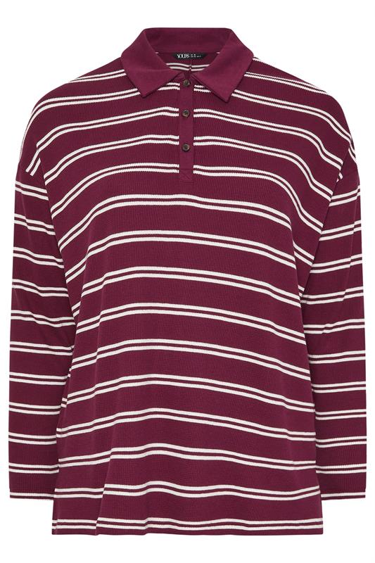 YOURS Plus Size Red Stripe Waffle Rugby Collar Top | Yours Clothing 6