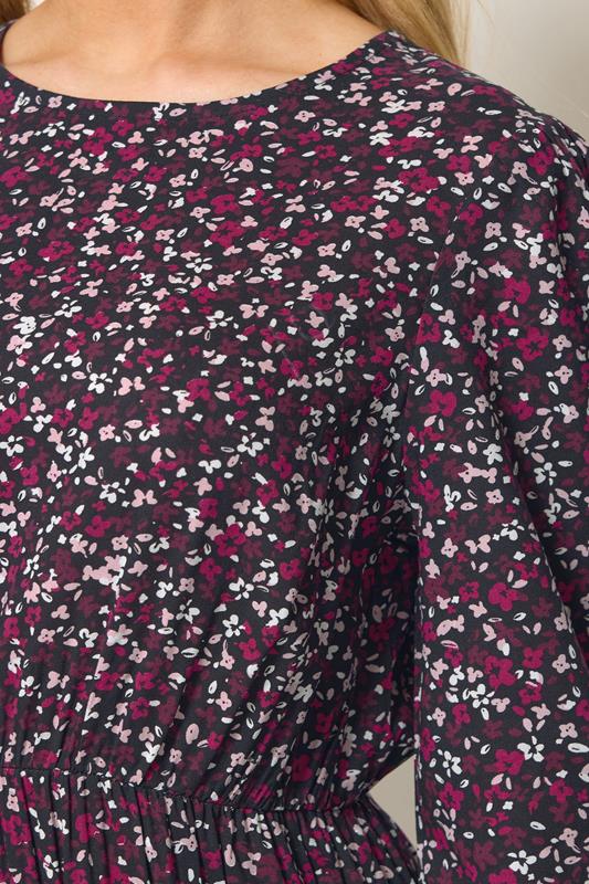 M&Co Berry Purple Ditsy Floral Print Ruffle Midi Dress | M&Co 4