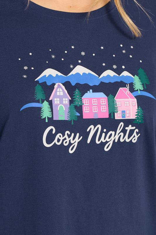 LTS Tall Navy Blue 'Cosy Nights' Slogan Wide Leg Cotton Pyjama Set | Long Tall Sally 4