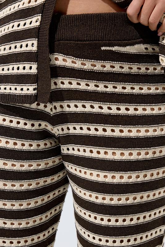 LIMITED COLLECTION Plus Size Chocolate Brown Stripe Crochet Wide Leg Trousers | Yours Clothing 4