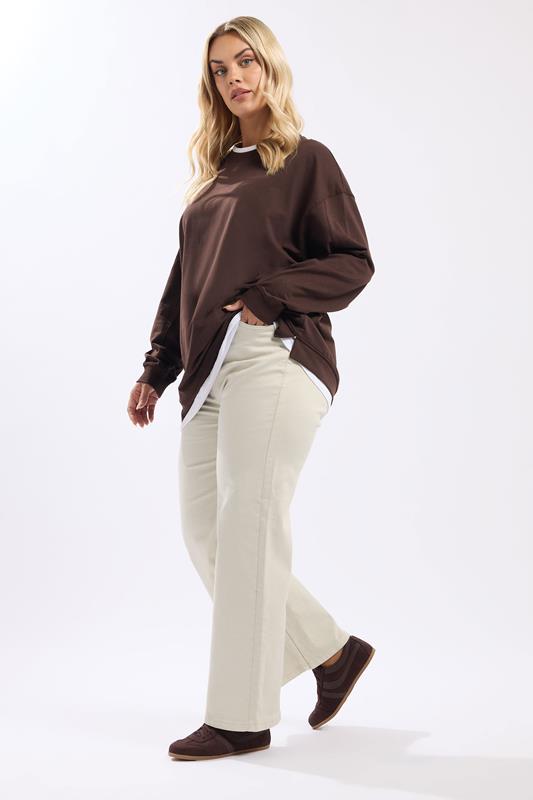 YOURS Plus Size Cream Wide Leg Denim Jeans | Yours Clothing 1