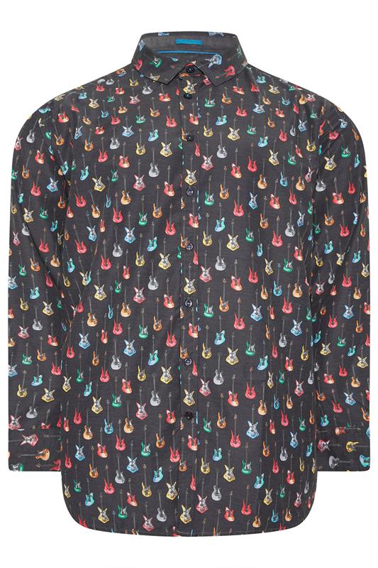 D555 Big & Tall Navy Blue Guitar Print Shirt | BadRhino 2