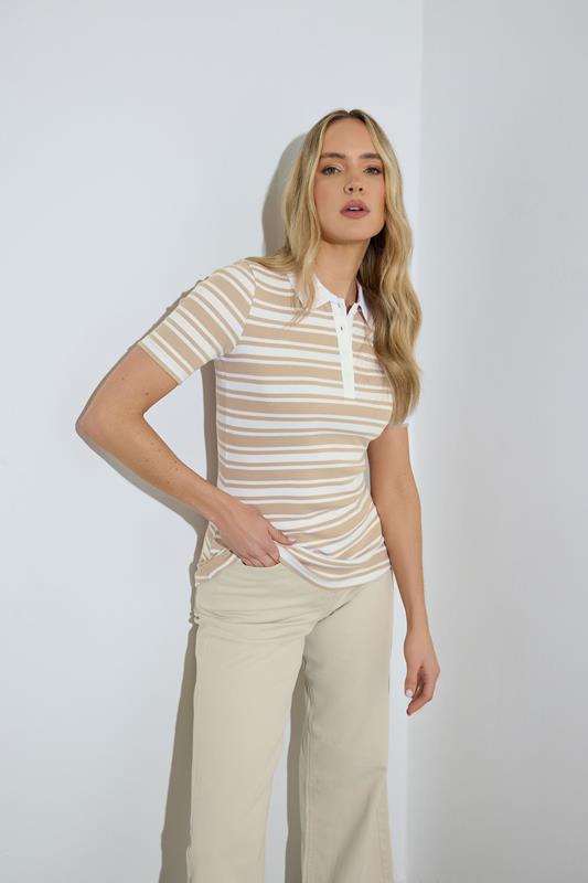 LTS Tall Natural Brown & White Stripe Polo Top