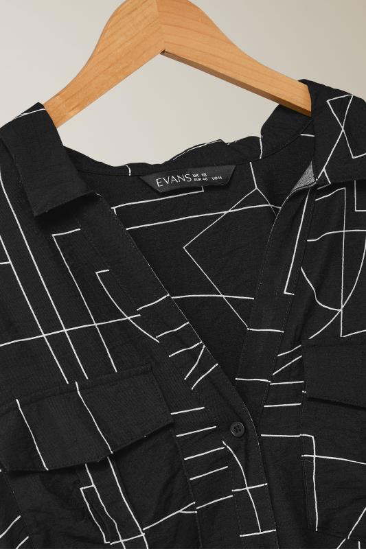 EVANS Plus Size Black Linear Print Utility Pocket Shirt | Evans  6